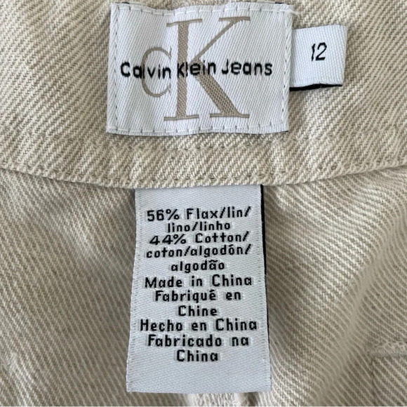 Y2K CALVIN KLEIN JEANS Flax/Cotton Blend Capri Cropped Cream Color Pants size 12 - Picture 4 of 6